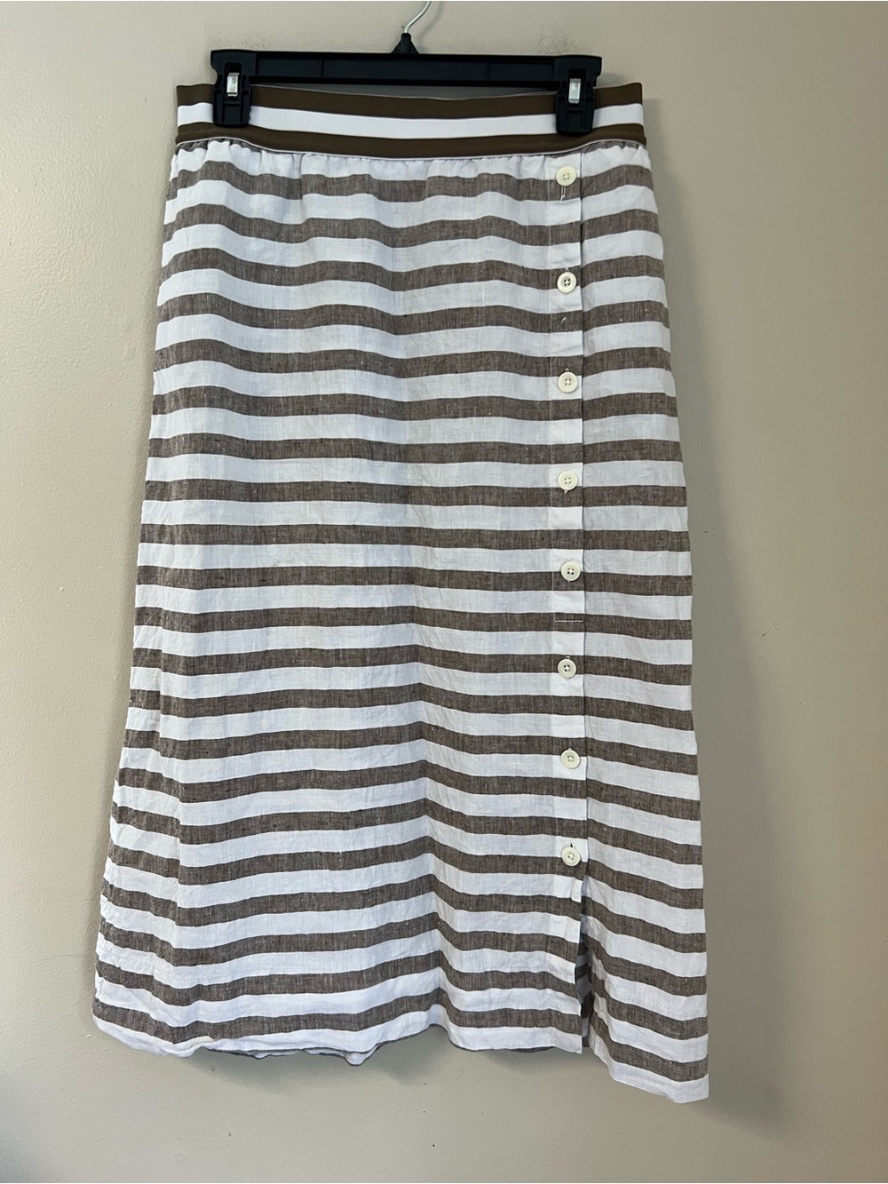 J Jill Love Linen Maxi Skirt Womens Petite S Elastic Waist Striped Button Pocket - Picture 2 of 12